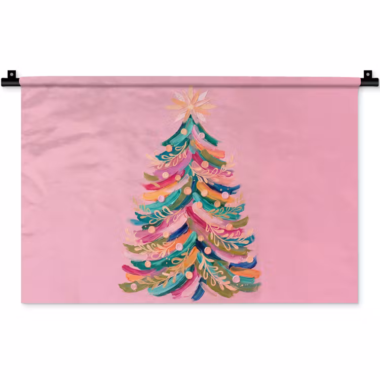 Wandkleed - Kerstboom - Abstract - Kleurrijk