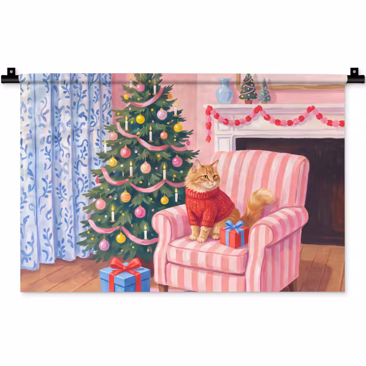 Wandkleed - Kat - Kerst - Interieur