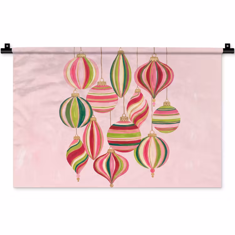 Wandkleed - Kerstversiering - Gestreept - Roze