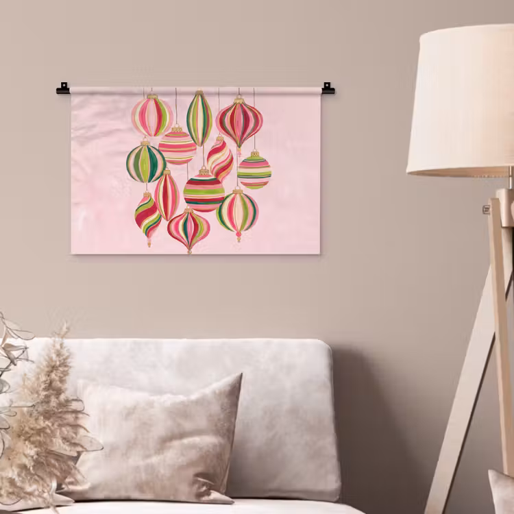 Wandkleed - Kerstversiering - Gestreept - Roze — 2