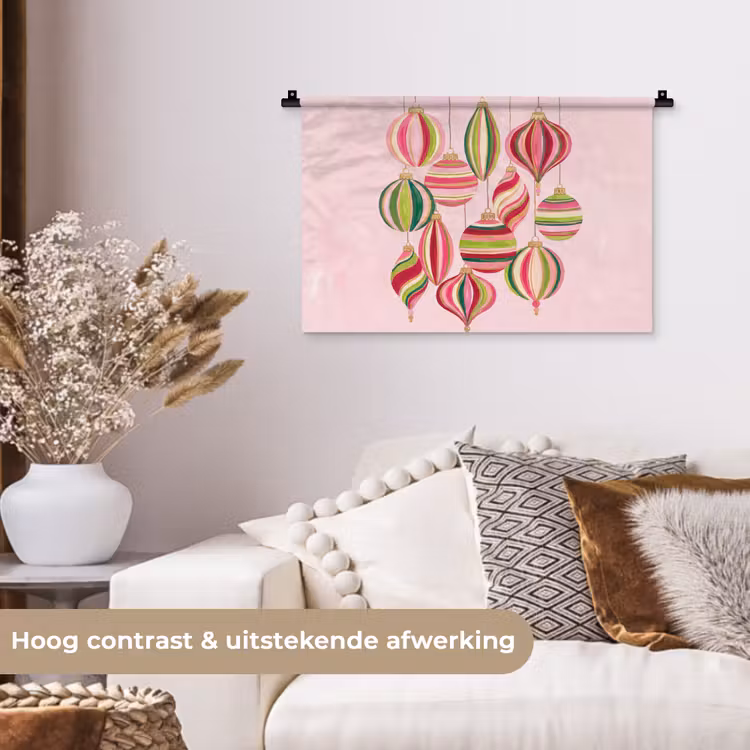 Wandkleed - Kerstversiering - Gestreept - Roze — 4