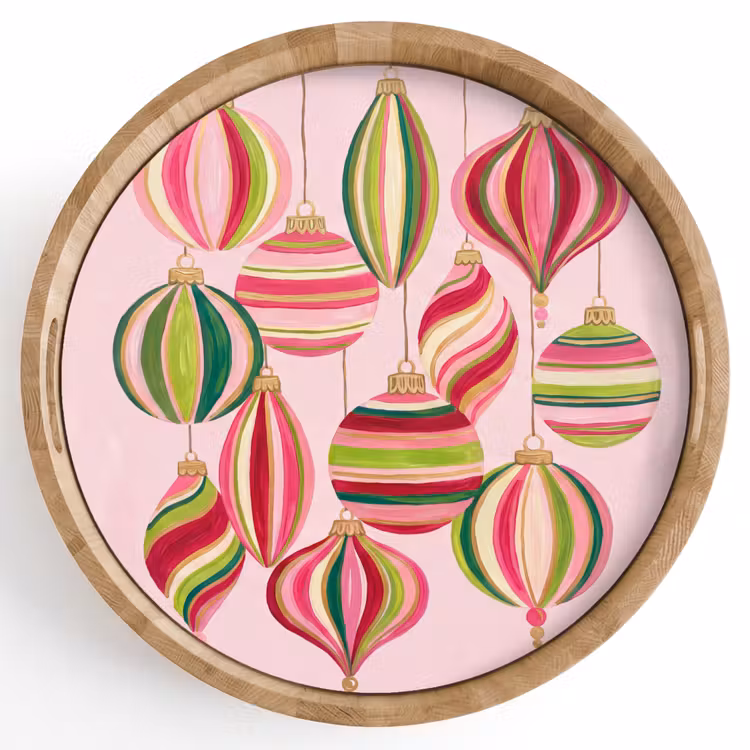 Dienblad - Kerstversiering - Gestreept - Roze