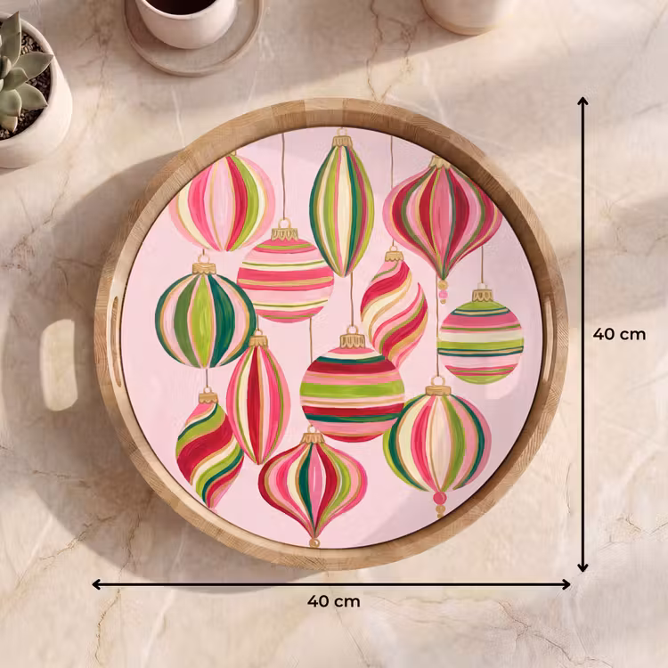 Dienblad - Kerstversiering - Gestreept - Roze — 9