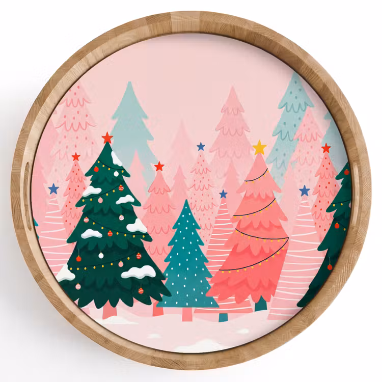 Dienblad - Kerstbomen - Illustratie - Roze