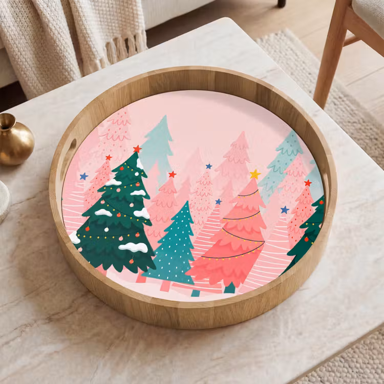 Dienblad - Kerstbomen - Illustratie - Roze — 2