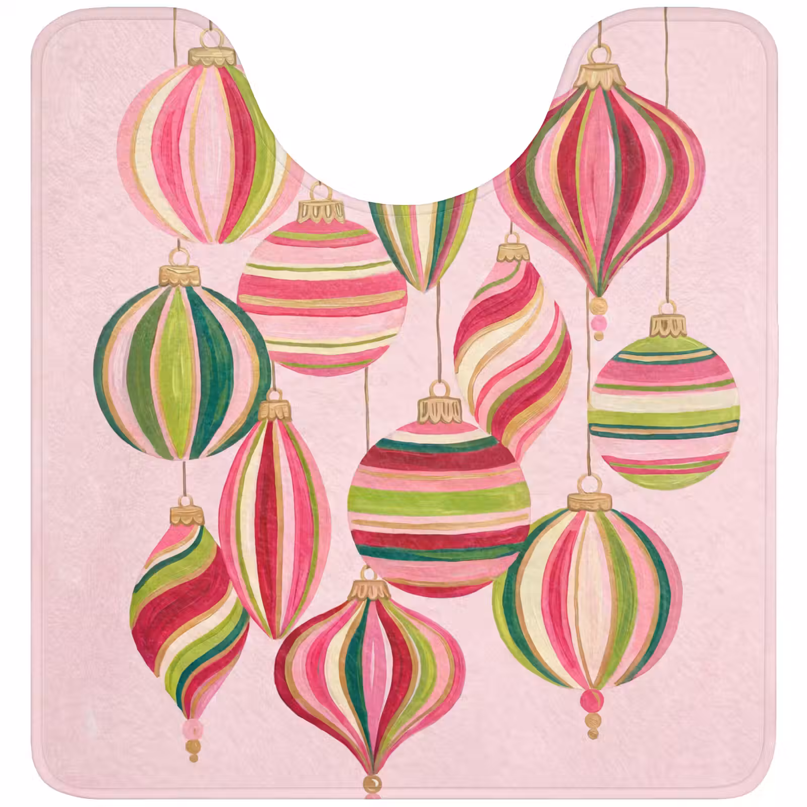 Wc Mat - Kerstversiering - Gestreept - Roze — 1