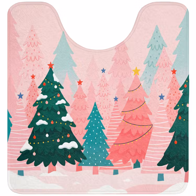Wc Mat - Kerstbomen - Illustratie - Roze