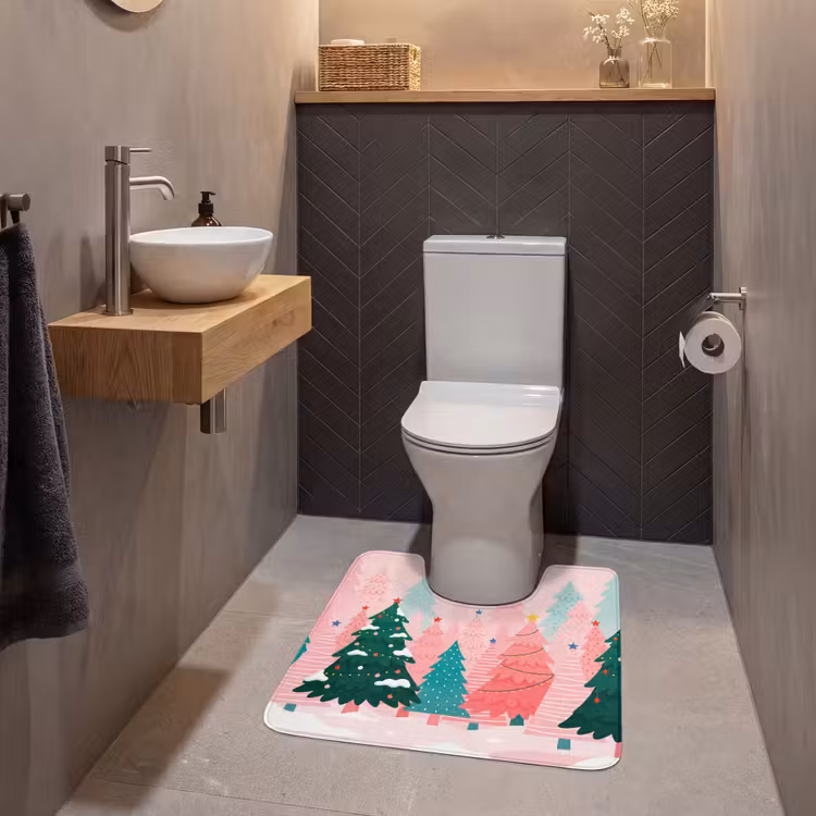 Wc Mat - Kerstbomen - Illustratie - Roze — 2
