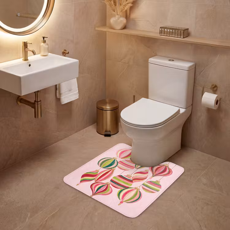 Wc Mat - Kerstversiering - Gestreept - Roze — 3