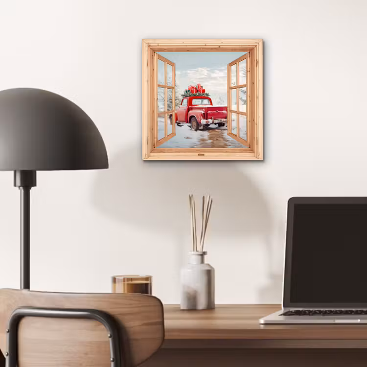 Aluminium schilderij - Doorkijk - Auto - Kerst - Cadeaus - Winter - Landschap — 6