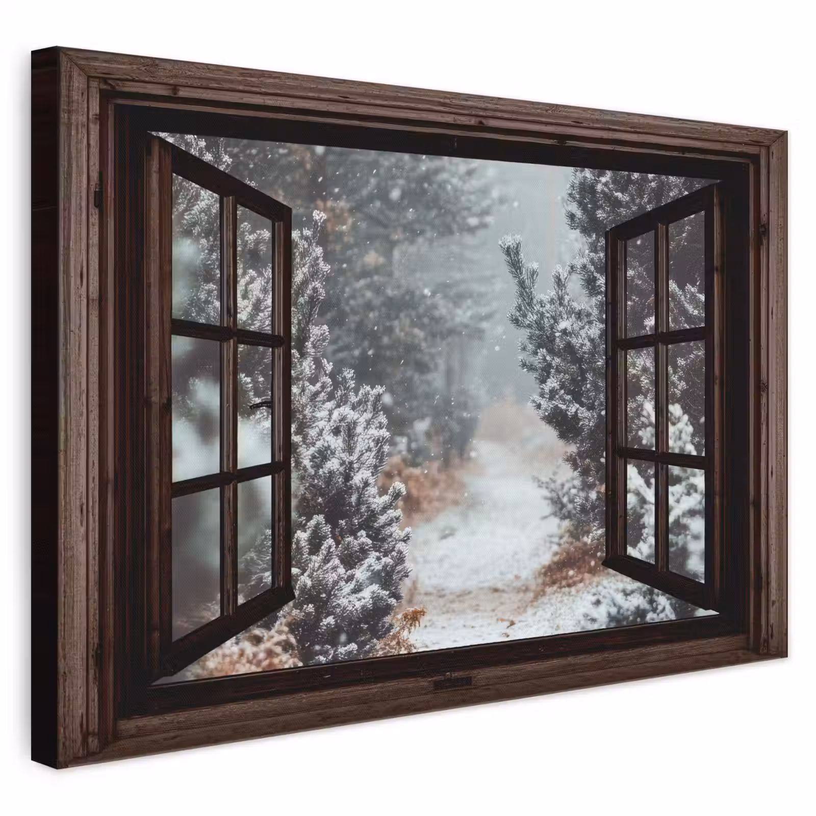 Canvas schilderij - Bos - Winter - Bomen - Natuur - Pad - Doorkijk — 1