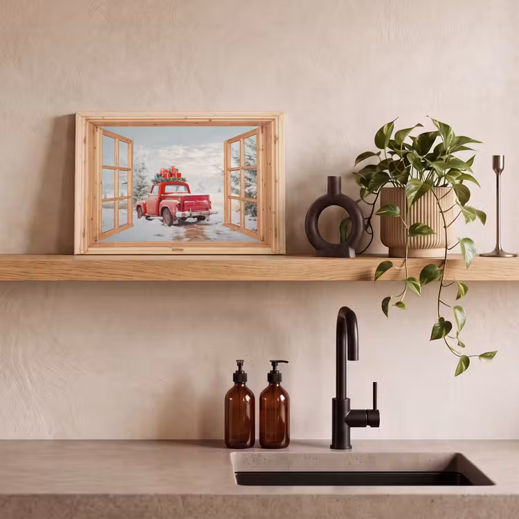 Canvas schilderij - Doorkijk - Auto - Kerst - Cadeaus - Winter - Landschap — 4