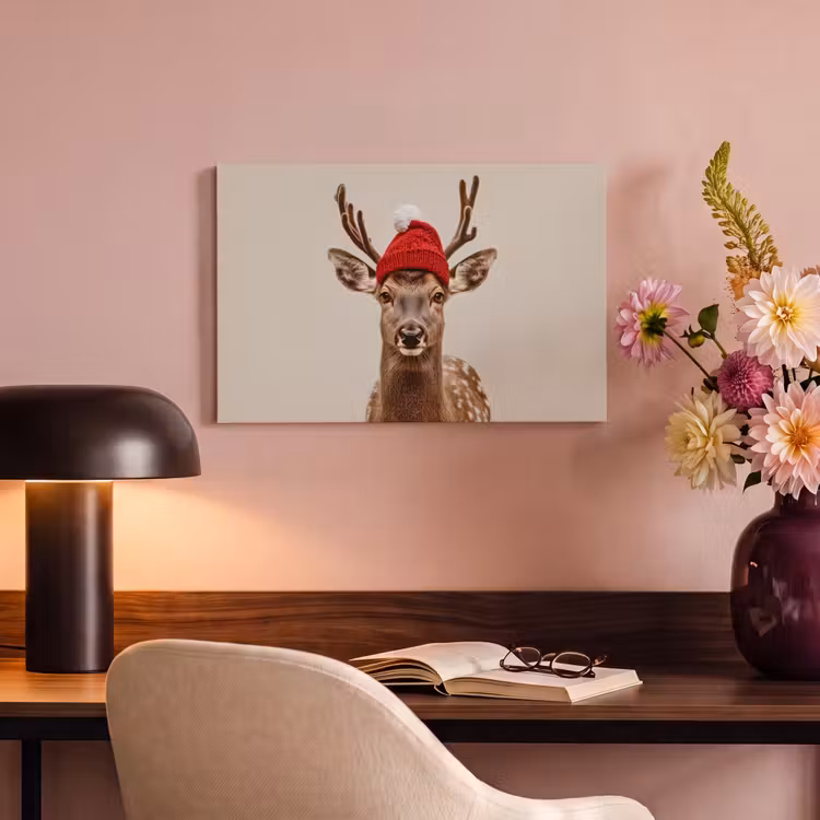 Canvas schilderij - Hert - Kerst - Muts - Dieren - Winter - Grappig — 6