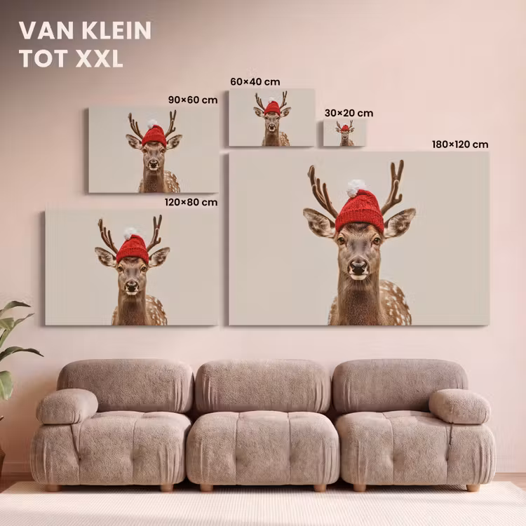 Canvas schilderij - Hert - Kerst - Muts - Dieren - Winter - Grappig — 8
