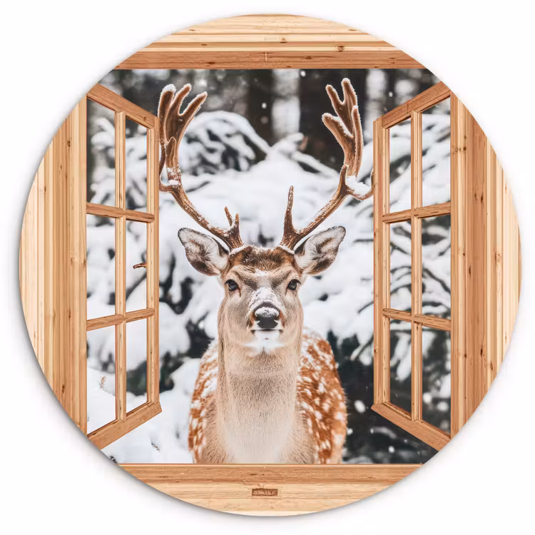 Muurcirkel - Doorkijk - Hert - Sneeuw - Winter - Bos - Dieren — 1