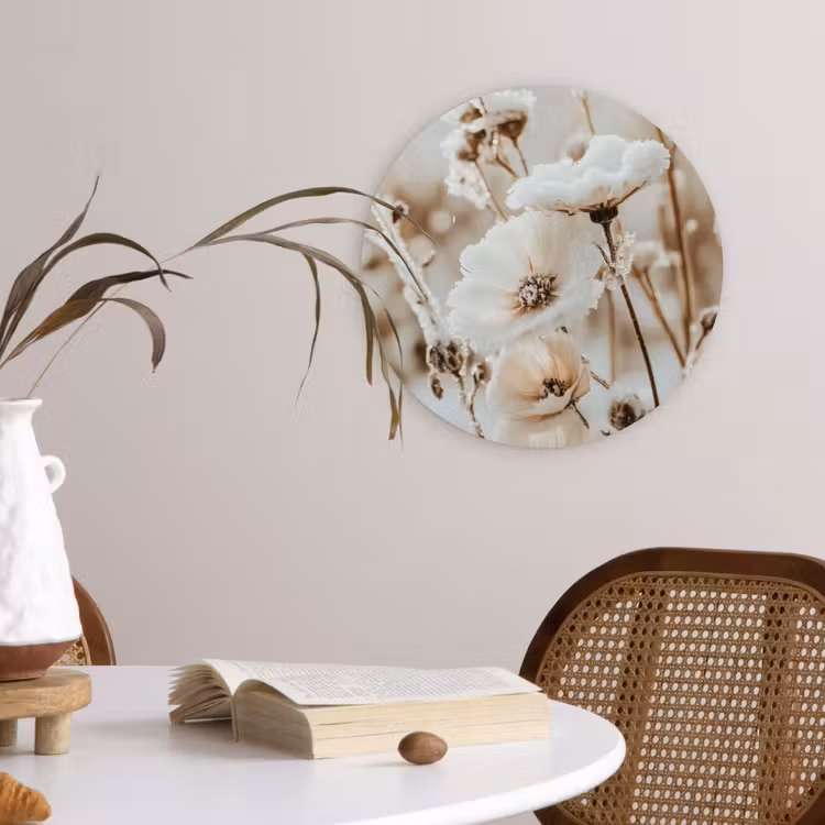 Muurcirkel - Bloemen - Winter - Wit - Sneeuw - Beige — 4