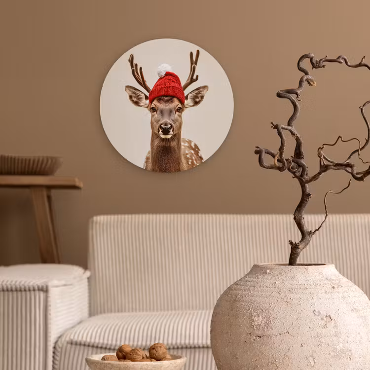 Muurcirkel - Hert - Kerst - Muts - Dieren - Winter - Grappig — 2