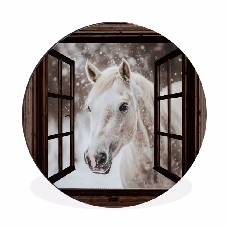 Doorkijk - Paard - Wit - Winterlandschap - Sneeuw — 1