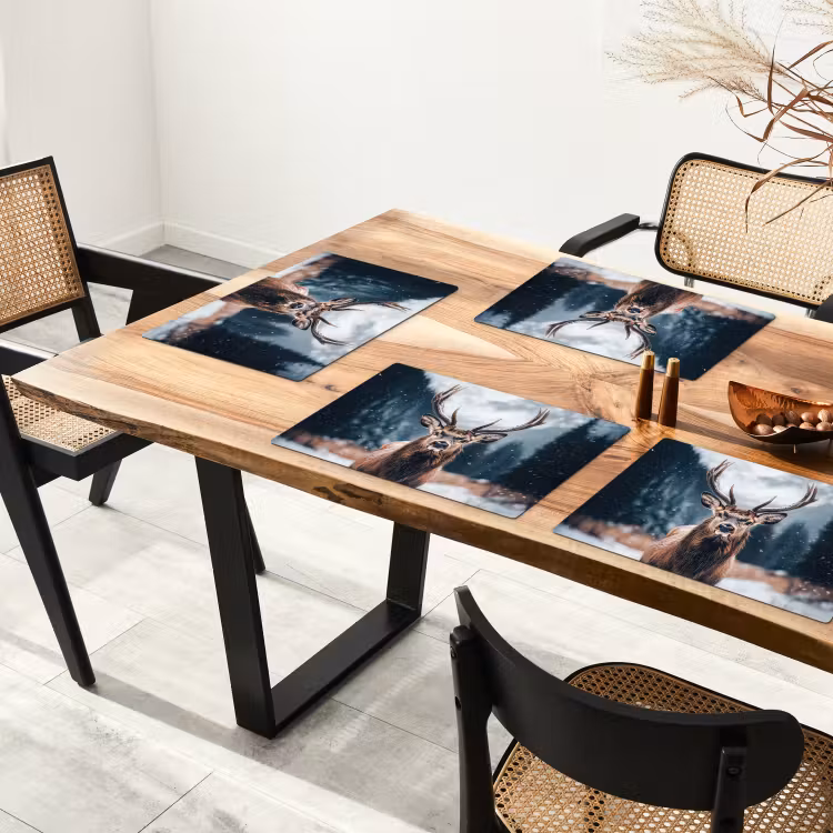 Placemat - 6 stuks - Hert - Dieren - Landschap - Winter - Sneeuw — 3