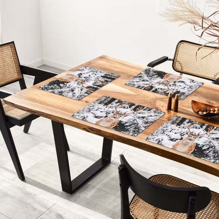 Placemat - 6 stuks - Hert - Sneeuw - Winter - Bos - Dieren — 3