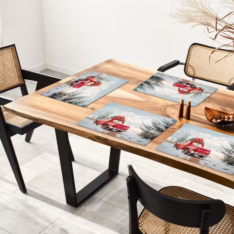 Placemat - 6 stuks - Auto - Rood - Cadeaus - Winter - Sneeuw - Kerst — 3