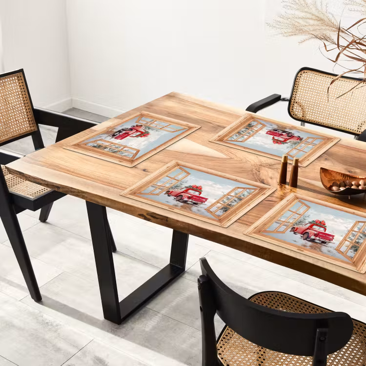Placemat - 6 stuks - Doorkijk - Auto - Kerst - Cadeaus - Winter - Landschap — 3
