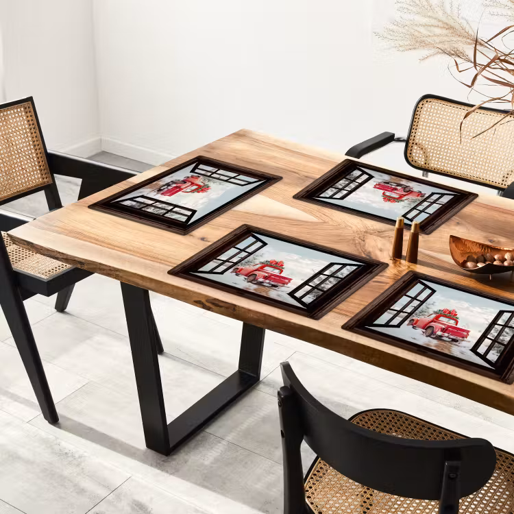 Placemat - 6 stuks - Doorkijk - Auto - Rood - Cadeaus - Winterlandschap - Kerst — 3