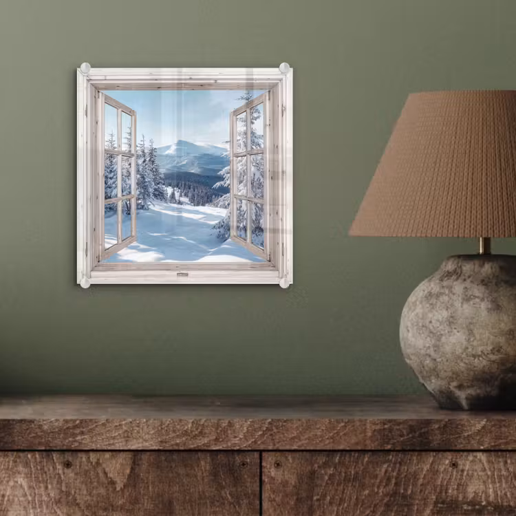 Glas schilderij - Doorkijk - Winter - Landschap - Natuur - Berg - Bomen - Wit — 4