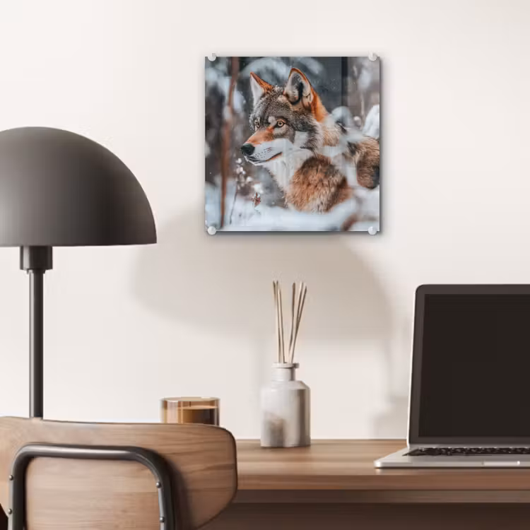 Glas schilderij - Wolf - Sneeuw - Winter - Dieren - Natuur - Sneeuw — 7