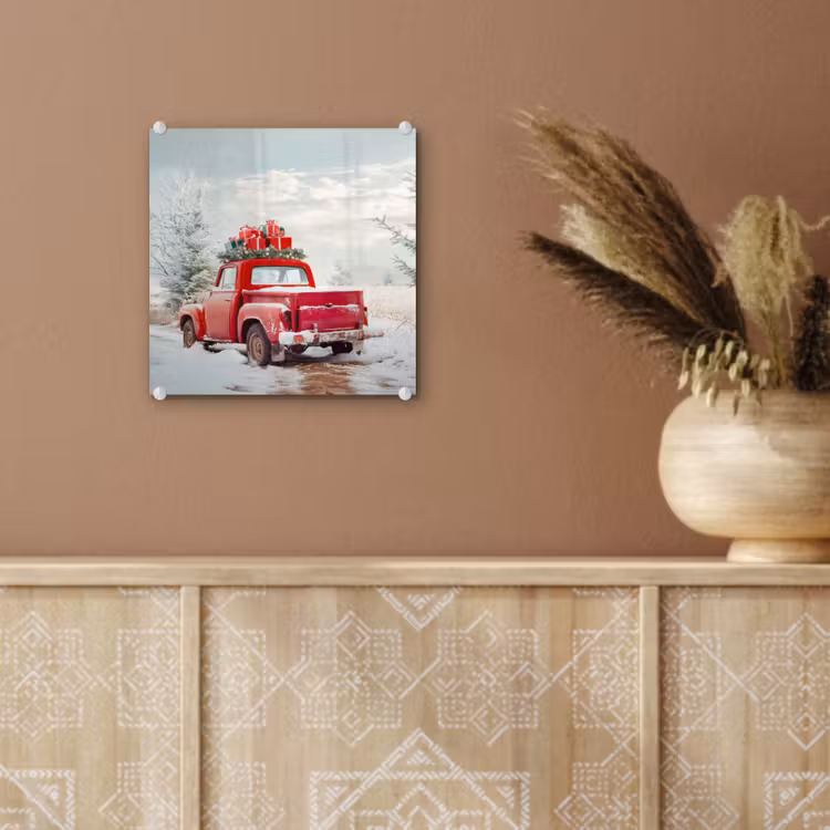 Glas schilderij - Auto - Rood - Cadeaus - Winter - Sneeuw - Kerst — 6