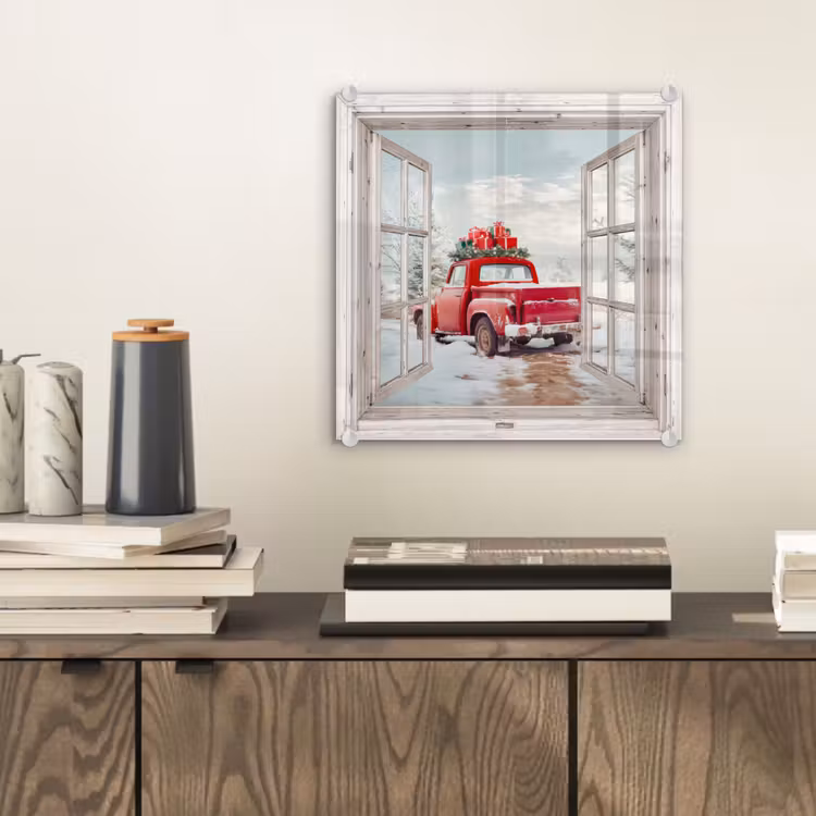 Glas schilderij - Auto - Rood - Cadeaus - Winter - Kerst - Doorkijk - Wit — 2
