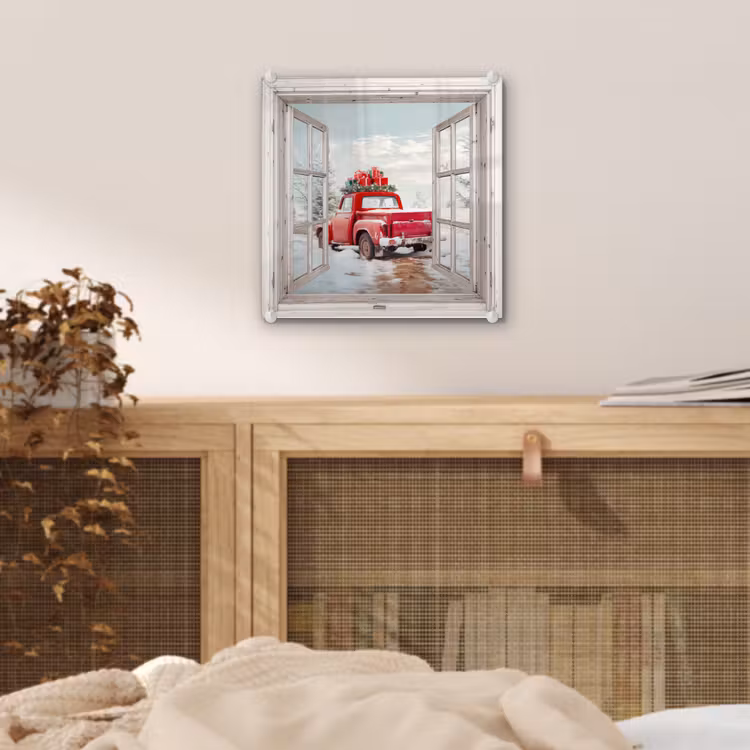 Glas schilderij - Auto - Rood - Cadeaus - Winter - Kerst - Doorkijk - Wit — 5