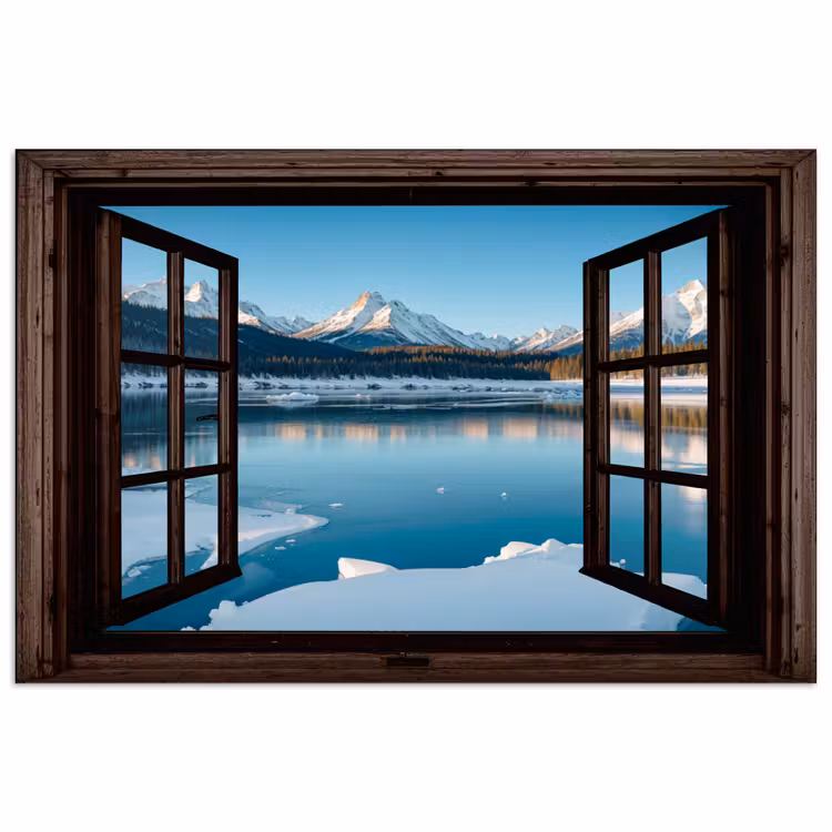 Poster - Doorkijk - Winterlandschap - Meer - Bergen - Uitzicht — 1