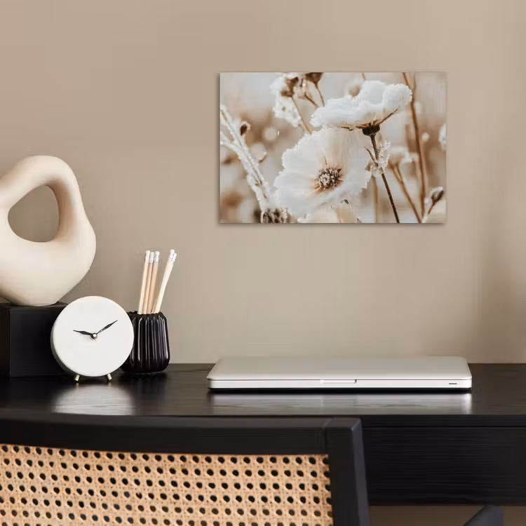 Poster - Bloemen - Winter - Wit - Sneeuw - Beige — 2
