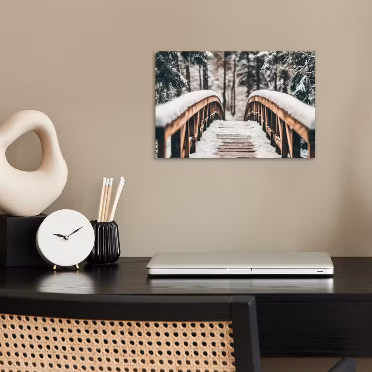 Poster - Brug - Winterlandschap - Bos - Natuur - Sneeuw — 2