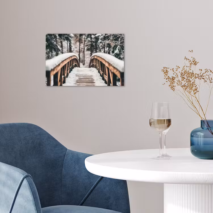 Poster - Brug - Winterlandschap - Bos - Natuur - Sneeuw — 4