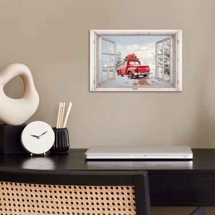 Poster - Auto - Rood - Cadeaus - Winter - Kerst - Doorkijk - Wit — 2