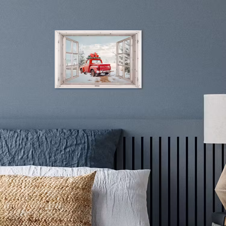 Poster - Auto - Rood - Cadeaus - Winter - Kerst - Doorkijk - Wit — 3