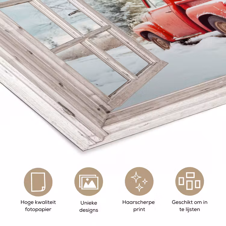 Poster - Auto - Rood - Cadeaus - Winter - Kerst - Doorkijk - Wit — 5