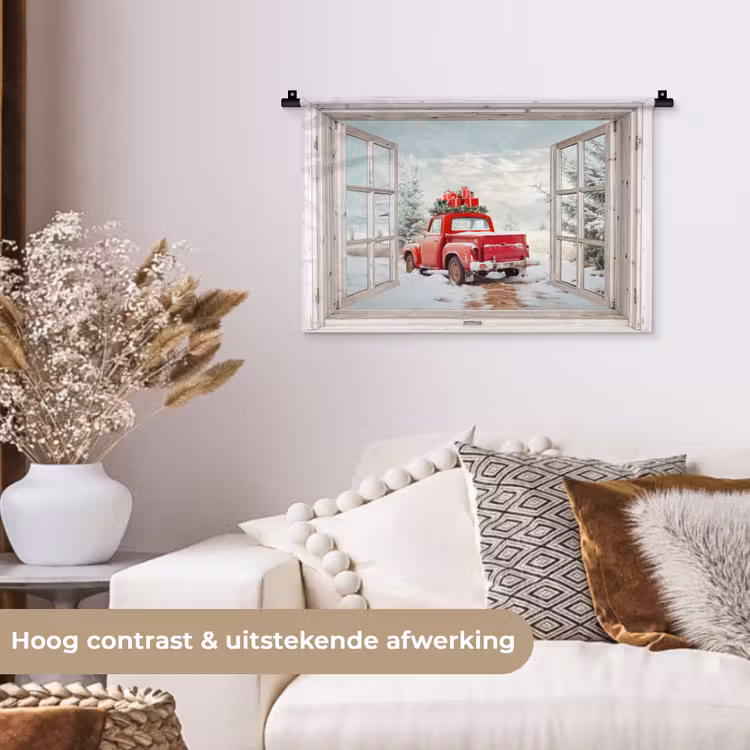 Wandkleed - Auto - Rood - Cadeaus - Winter - Kerst - Doorkijk - Wit — 4