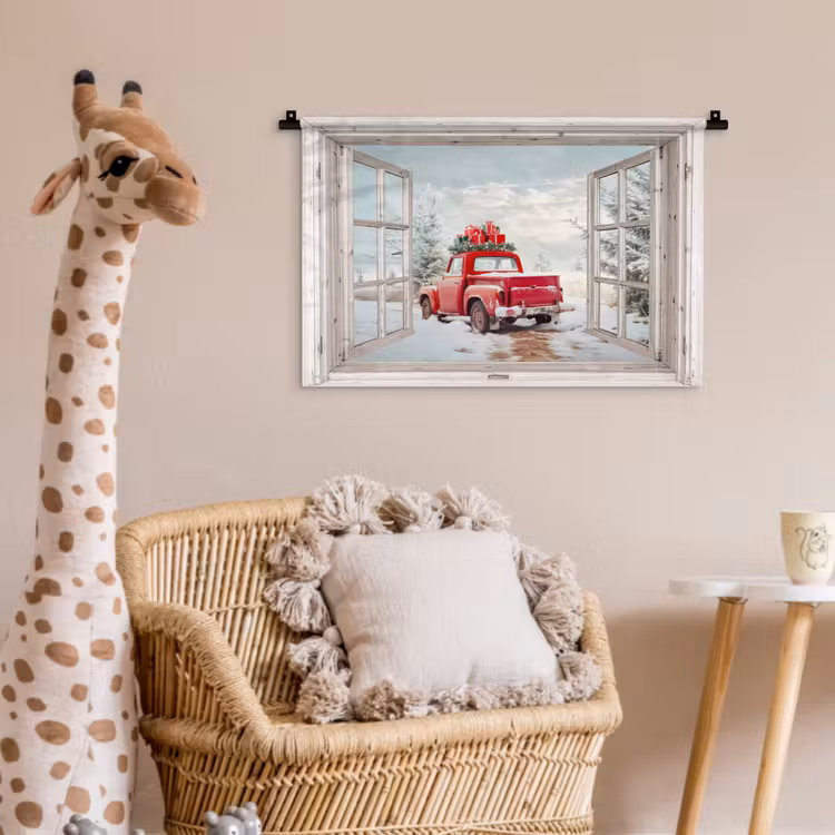 Wandkleed - Auto - Rood - Cadeaus - Winter - Kerst - Doorkijk - Wit — 5