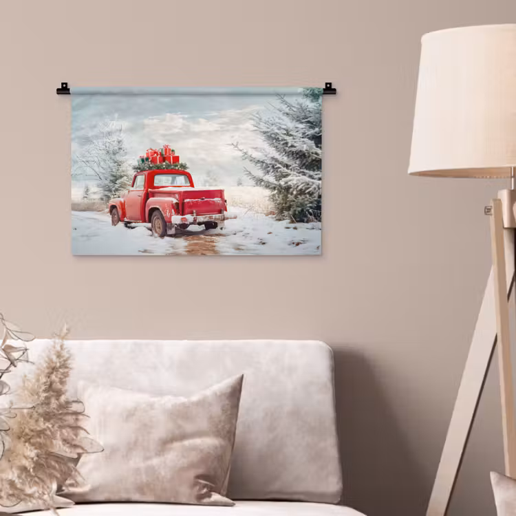 Wandkleed - Auto - Rood - Cadeaus - Winter - Sneeuw - Kerst — 2