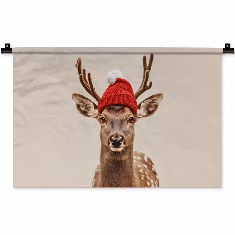 Wandkleed - Hert - Kerst - Muts - Dieren - Winter - Grappig — 1