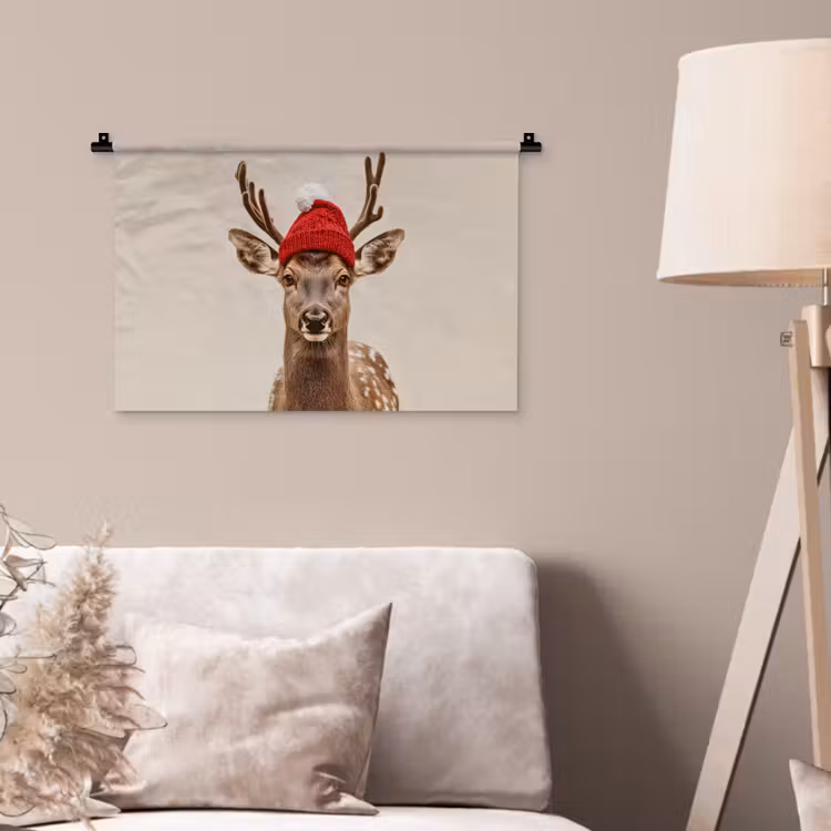 Wandkleed - Hert - Kerst - Muts - Dieren - Winter - Grappig — 2