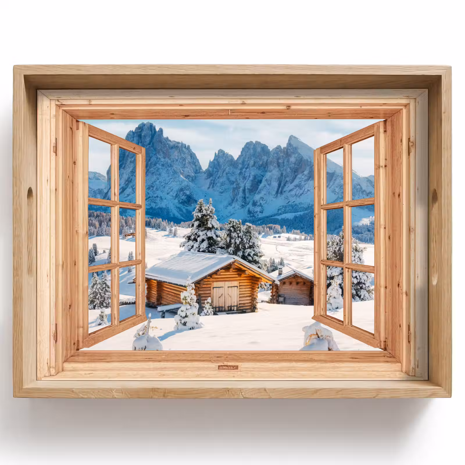 Dienblad - Doorkijk - Winterlandschap - Huisje - Bergen - Uitzicht — 1