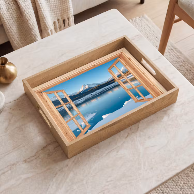 Dienblad - Doorkijk - Landschap - Winter - Meer - Bergen - Uitzicht — 2