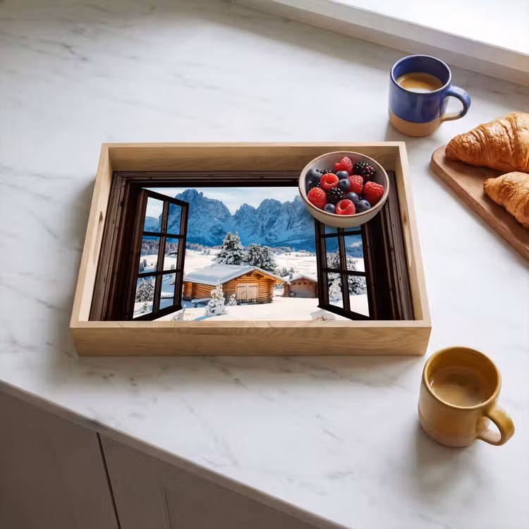 Dienblad - Doorkijk - Winter - Landschap - Huisje - Bergen — 4