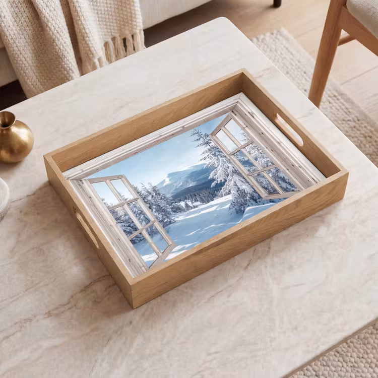 Dienblad - Doorkijk - Winter - Landschap - Natuur - Berg - Bomen - Wit — 2