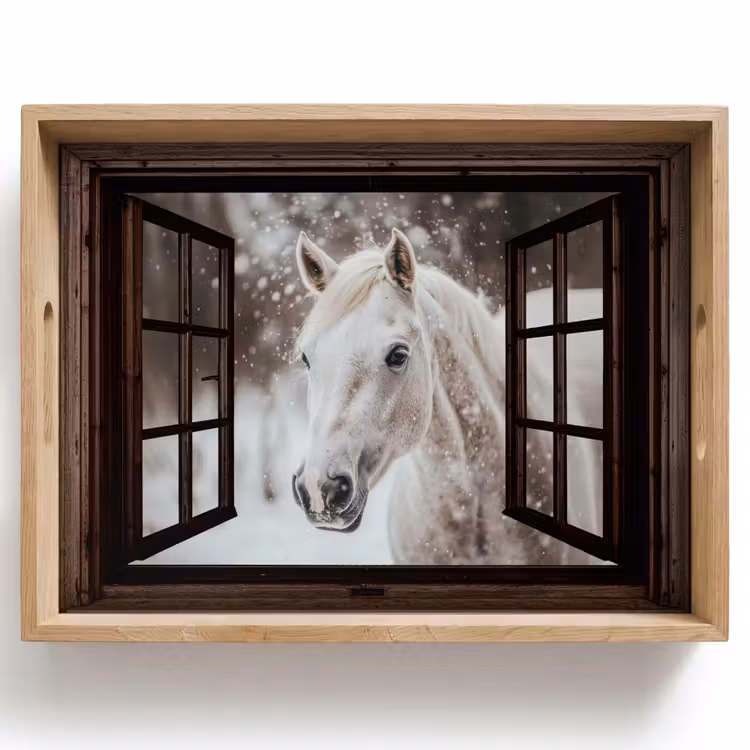 Dienblad - Doorkijk - Paard - Wit - Winterlandschap - Sneeuw — 1