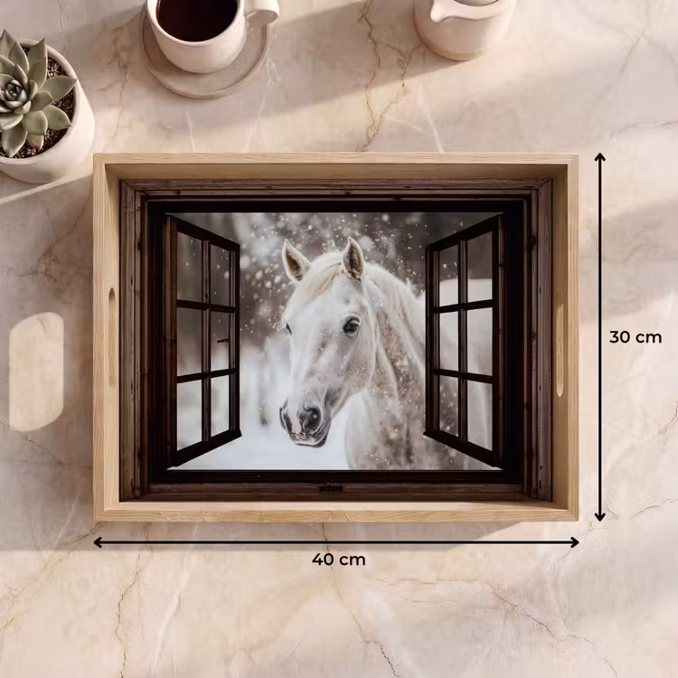 Dienblad - Doorkijk - Paard - Wit - Winterlandschap - Sneeuw — 9